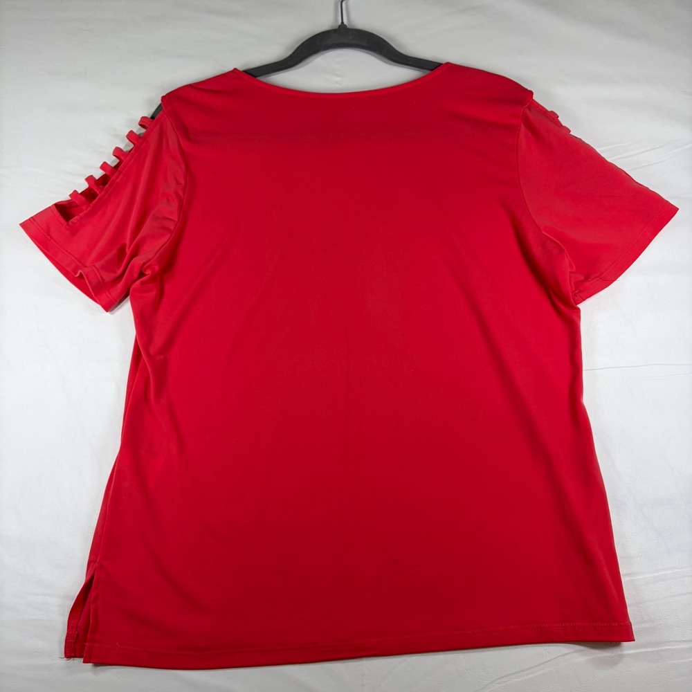 Michael Kors Red Ladder Cutout Shoulder Short Sleeve Top Blouse Womens Large - Picture 5 of 7